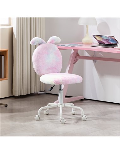 HOMCOM Fuzzy Office Chair with Bunny Ears, Faux Fur Swivel Desk Chair, Armless Makeup Vanity Chair with Adjustable Height for Be