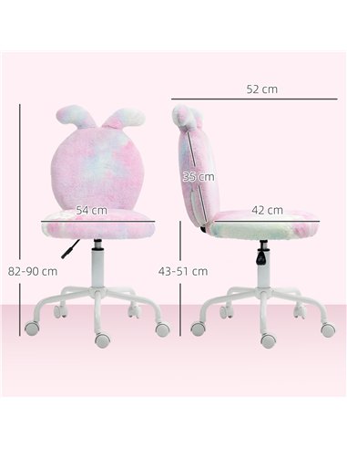 HOMCOM Fuzzy Office Chair with Bunny Ears, Faux Fur Swivel Desk Chair, Armless Makeup Vanity Chair with Adjustable Height for Be