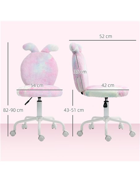 HOMCOM Fuzzy Office Chair with Bunny Ears, Faux Fur Swivel Desk Chair, Armless Makeup Vanity Chair with Adjustable Height for Be - pic 150516 | FastDaddyshop