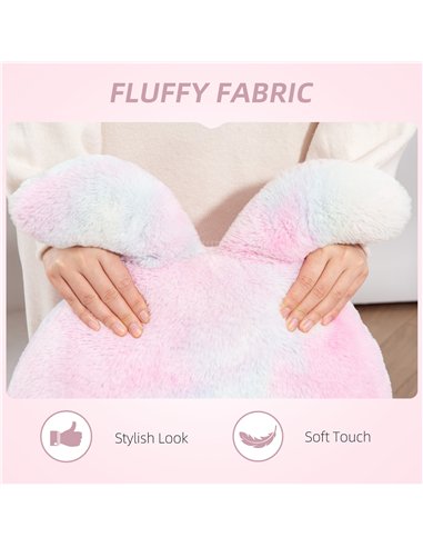 HOMCOM Fuzzy Office Chair with Bunny Ears, Faux Fur Swivel Desk Chair, Armless Makeup Vanity Chair with Adjustable Height for Be