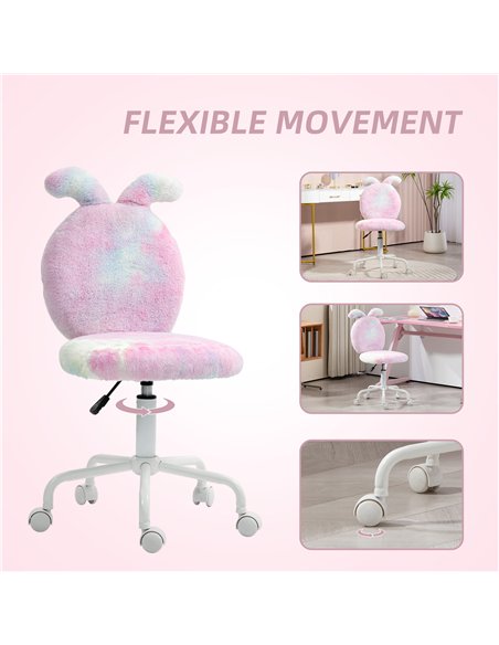 HOMCOM Fuzzy Office Chair with Bunny Ears, Faux Fur Swivel Desk Chair, Armless Makeup Vanity Chair with Adjustable Height for Be - pic 150519 | FastDaddyshop