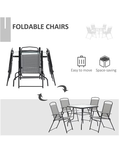 Outsunny 5 Piece Garden Dining Set with 4 Folding Chairs, Glass Top Table, Black