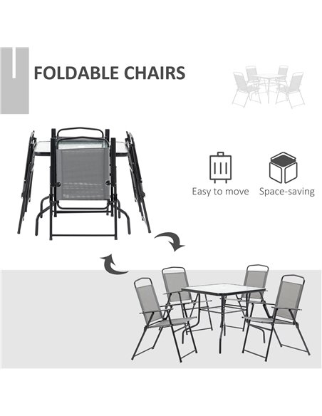 Outsunny 5 Piece Garden Dining Set with 4 Folding Chairs, Glass Top Table, Black - pic 15052 | FastDaddyshop