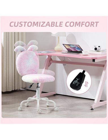HOMCOM Fuzzy Office Chair with Bunny Ears, Faux Fur Swivel Desk Chair, Armless Makeup Vanity Chair with Adjustable Height for Be