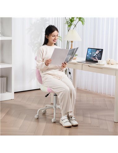 HOMCOM Fuzzy Office Chair with Bunny Ears, Faux Fur Swivel Desk Chair, Armless Makeup Vanity Chair with Adjustable Height for Be