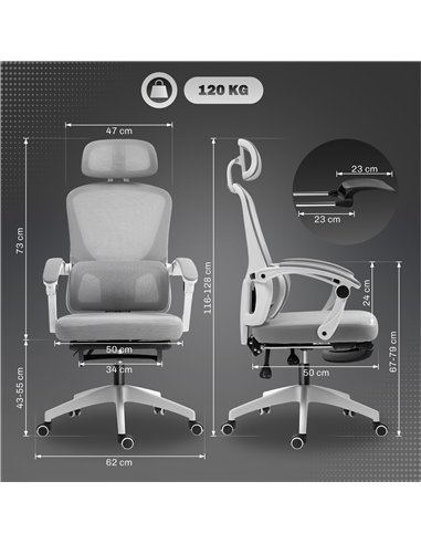 HOMCOM Ergonomic Office Chair, Mesh High Back Desk Chair with Adjustable Lumbar Support and Headrest, Footrest, Reclining Execut