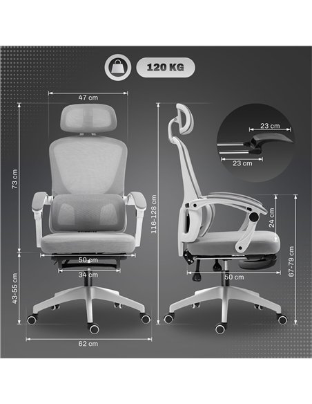 HOMCOM Ergonomic Office Chair, Mesh High Back Desk Chair with Adjustable Lumbar Support and Headrest, Footrest, Reclining Execut - pic 150525 | FastDaddyshop