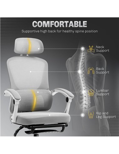 HOMCOM Ergonomic Office Chair, Mesh High Back Desk Chair with Adjustable Lumbar Support and Headrest, Footrest, Reclining Execut