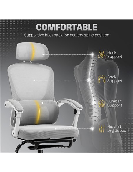 HOMCOM Ergonomic Office Chair, Mesh High Back Desk Chair with Adjustable Lumbar Support and Headrest, Footrest, Reclining Execut - pic 150526 | FastDaddyshop
