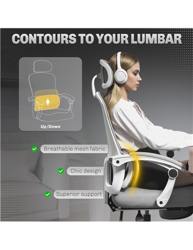 HOMCOM Ergonomic Office Chair, Mesh High Back Desk Chair with Adjustable Lumbar Support and Headrest, Footrest, Reclining Execut