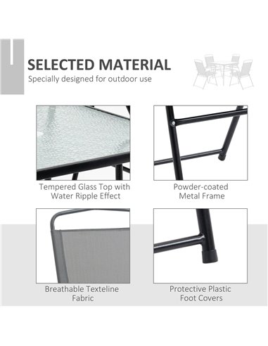 Outsunny 5 Piece Garden Dining Set with 4 Folding Chairs, Glass Top Table, Black