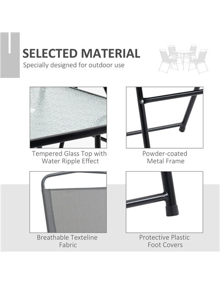 Outsunny 5 Piece Garden Dining Set with 4 Folding Chairs, Glass Top Table, Black - pic 15053 | FastDaddyshop