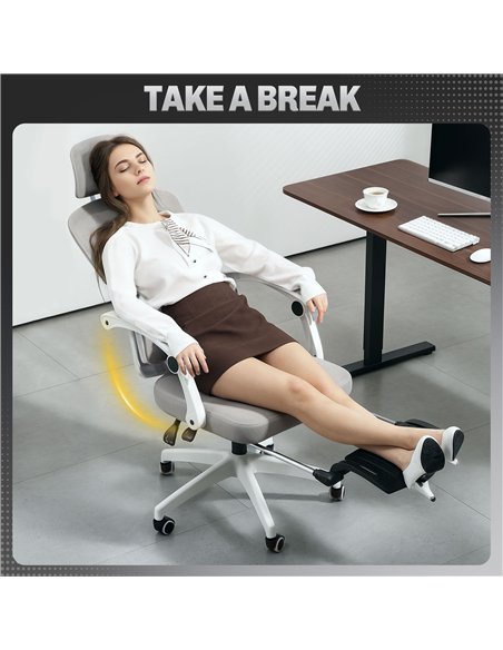 HOMCOM Ergonomic Office Chair, Mesh High Back Desk Chair with Adjustable Lumbar Support and Headrest, Footrest, Reclining Execut - pic 150530 | FastDaddyshop