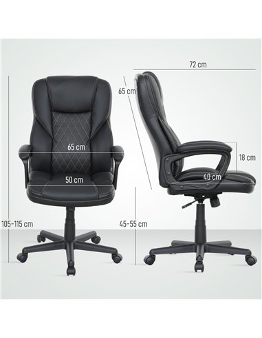 HOMCOM Executive Office Chair, High Back Desk Chair, PU Leather Swivel Computer Chair with Tilt Function, Adjustable Height and 