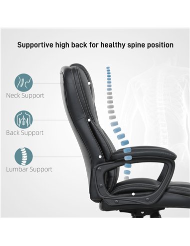 HOMCOM Executive Office Chair, High Back Desk Chair, PU Leather Swivel Computer Chair with Tilt Function, Adjustable Height and 