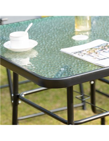 Outsunny 5 Piece Garden Dining Set with 4 Folding Chairs, Glass Top Table, Black