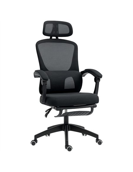 HOMCOM Ergonomic Office Chair, Mesh High Back Desk Chair with Adjustable Lumbar Support and Headrest, Footrest, Reclining Execut - pic 150541 | FastDaddyshop