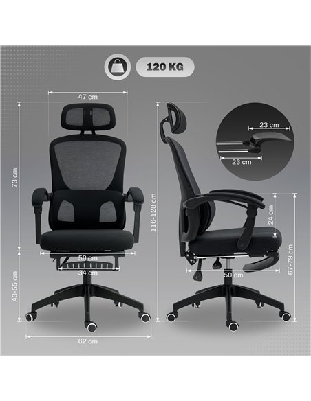 HOMCOM Ergonomic Office Chair, Mesh High Back Desk Chair with Adjustable Lumbar Support and Headrest, Footrest, Reclining Execut - pic 150543 | FastDaddyshop