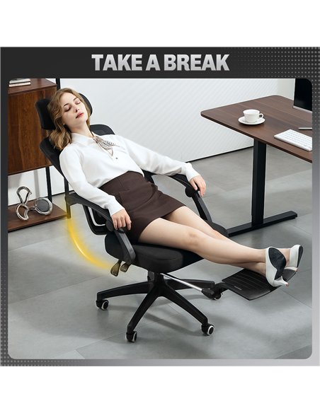 HOMCOM Ergonomic Office Chair, Mesh High Back Desk Chair with Adjustable Lumbar Support and Headrest, Footrest, Reclining Execut - pic 150548 | FastDaddyshop