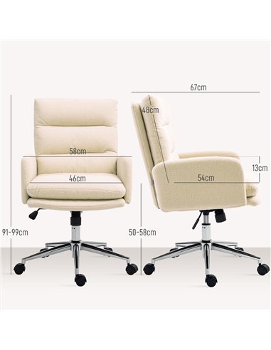 HOMCOM 91-99cm Sherpa Fleece Office Chair - Cream White
