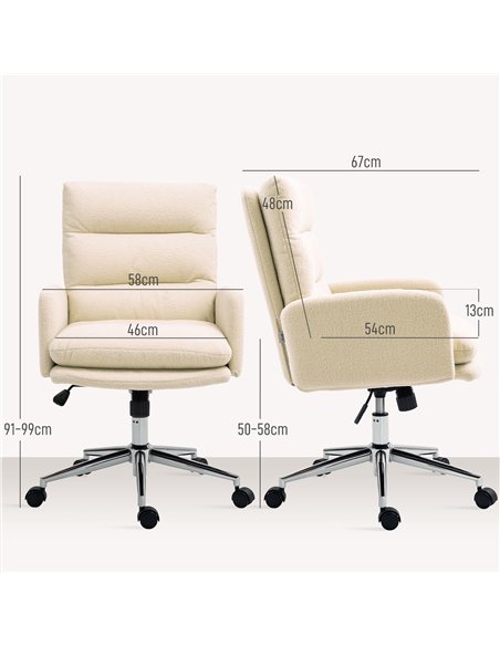 HOMCOM 91-99cm Sherpa Fleece Office Chair - Cream White - pic 150552 | FastDaddyshop