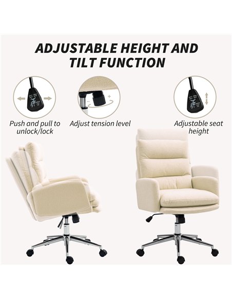 HOMCOM 91-99cm Sherpa Fleece Office Chair - Cream White - pic 150554 | FastDaddyshop