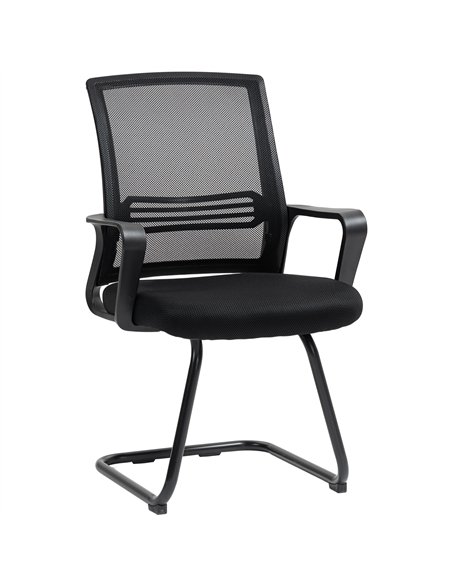 HOMCOM Ergonomic Desk Chair No Wheels, Padded Meeting Office Chair with Sled Base for Home Conference Room, Bedroom, Waiting, Re - pic 150559 | FastDaddyshop