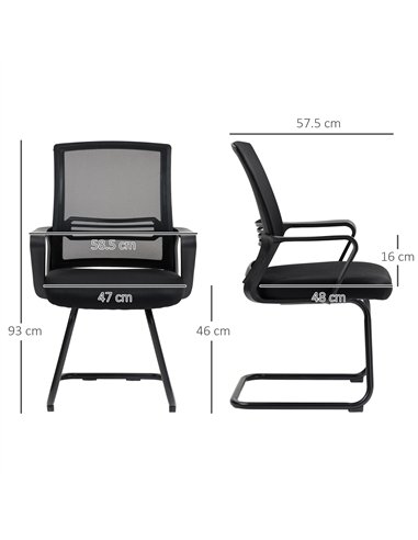 HOMCOM Ergonomic Desk Chair No Wheels, Padded Meeting Office Chair with Sled Base for Home Conference Room, Bedroom, Waiting, Re