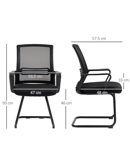 HOMCOM Ergonomic Desk Chair No Wheels, Padded Meeting Office Chair with Sled Base for Home Conference Room, Bedroom, Waiting, Re - pic 150561 | FastDaddyshop