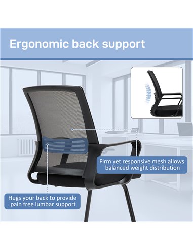 HOMCOM Ergonomic Desk Chair No Wheels, Padded Meeting Office Chair with Sled Base for Home Conference Room, Bedroom, Waiting, Re