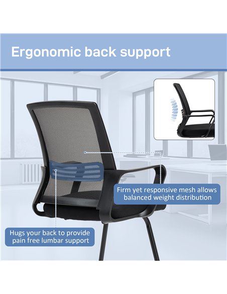 HOMCOM Ergonomic Desk Chair No Wheels, Padded Meeting Office Chair with Sled Base for Home Conference Room, Bedroom, Waiting, Re - pic 150562 | FastDaddyshop