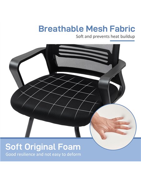 HOMCOM Ergonomic Desk Chair No Wheels, Padded Meeting Office Chair with Sled Base for Home Conference Room, Bedroom, Waiting, Re - pic 150563 | FastDaddyshop