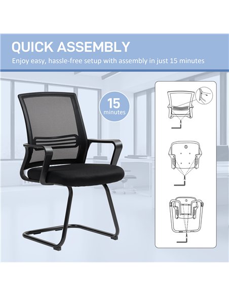 HOMCOM Ergonomic Desk Chair No Wheels, Padded Meeting Office Chair with Sled Base for Home Conference Room, Bedroom, Waiting, Re - pic 150565 | FastDaddyshop