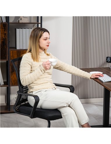 HOMCOM Ergonomic Desk Chair No Wheels, Padded Meeting Office Chair with Sled Base for Home Conference Room, Bedroom, Waiting, Re