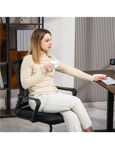 HOMCOM Ergonomic Desk Chair No Wheels, Padded Meeting Office Chair with Sled Base for Home Conference Room, Bedroom, Waiting, Re - pic 150566 | FastDaddyshop