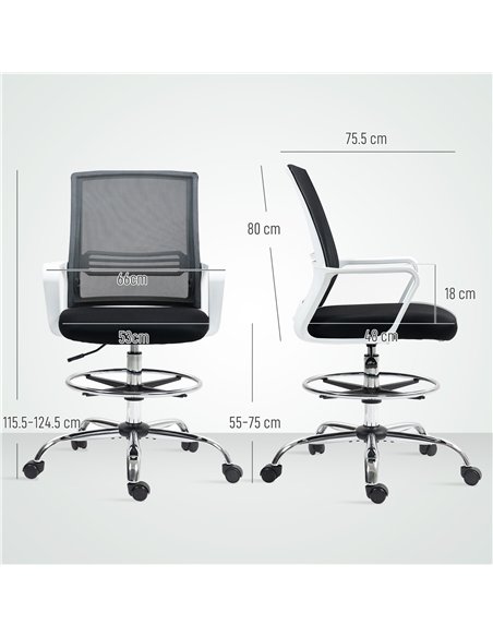 HOMCOM Draughtsman Chair, Mesh Drafting Chair, Ergonomic Office Chair with Lumbar Support, Adjustable Foot Ring, Black - pic 150570 | FastDaddyshop