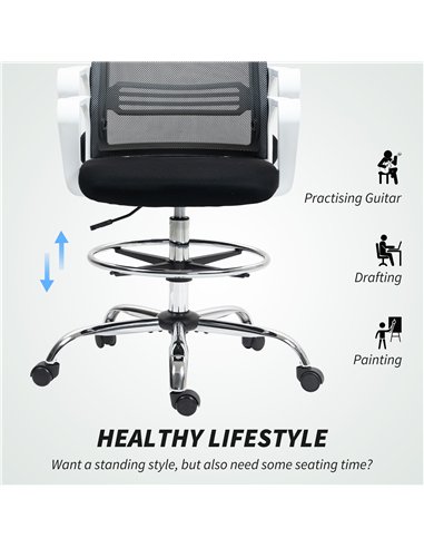 HOMCOM Draughtsman Chair, Mesh Drafting Chair, Ergonomic Office Chair with Lumbar Support, Adjustable Foot Ring, Black