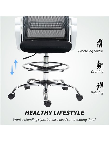 HOMCOM Draughtsman Chair, Mesh Drafting Chair, Ergonomic Office Chair with Lumbar Support, Adjustable Foot Ring, Black - pic 150571 | FastDaddyshop