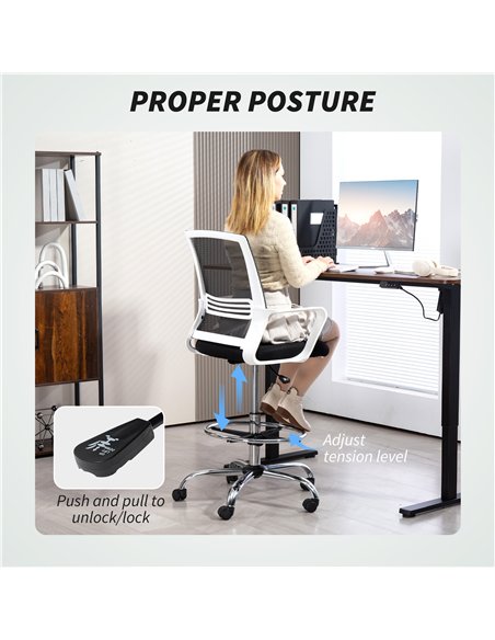 HOMCOM Draughtsman Chair, Mesh Drafting Chair, Ergonomic Office Chair with Lumbar Support, Adjustable Foot Ring, Black - pic 150572 | FastDaddyshop