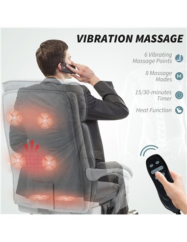 HOMCOM Executive Office Chair with 8-point Massage and Heat, Fabric Computer Desk Chair with Reclining Backrest, High Back, Heig