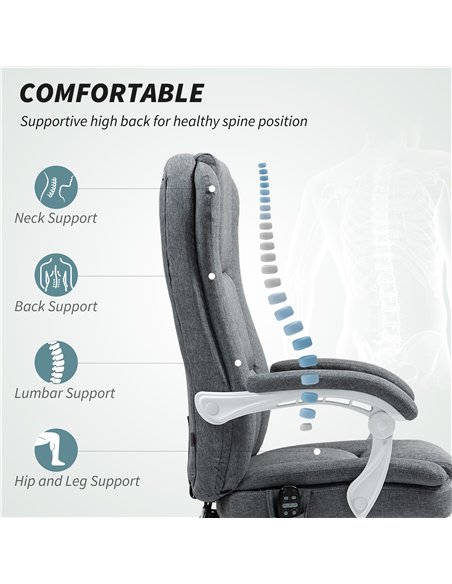 HOMCOM Executive Office Chair with 8-point Massage and Heat, Fabric Computer Desk Chair with Reclining Backrest, High Back, Heig - pic 150581 | FastDaddyshop