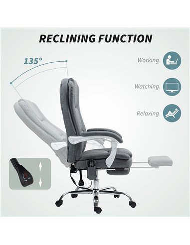 HOMCOM Executive Office Chair with 8-point Massage and Heat, Fabric Computer Desk Chair with Reclining Backrest, High Back, Heig