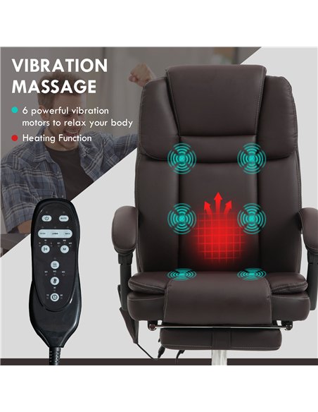 Vinsetto Six Point Vibrating Massage Office Chair - Dark Brown - pic 150589 | FastDaddyshop