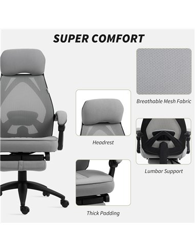 Vinsetto Office Chair with Footrest, High Back Swivel Desk Chair with Adjustable Height and Headrest for Home Office, Dark Grey
