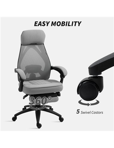 Vinsetto Office Chair with Footrest, High Back Swivel Desk Chair with Adjustable Height and Headrest for Home Office, Dark Grey