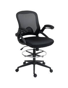 Vinsetto Drafting Chair with Flip-up Armrest, Mesh Office Stool with Foot Ring, 360° Swivel Height Adjustable Chair for Standing