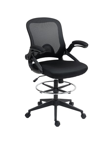 Vinsetto Drafting Chair with Flip-up Armrest, Mesh Office Stool with Foot Ring, 360° Swivel Height Adjustable Chair for Standing - pic 150622 | FastDaddyshop