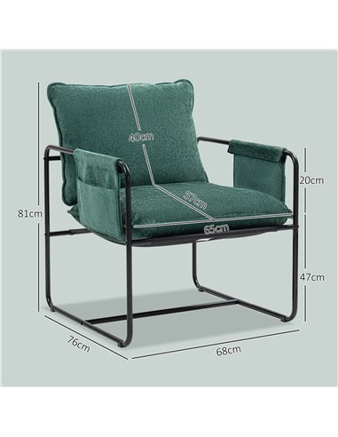 HOMCOM Minimal Padded Accent Chair, with Pockets - Green