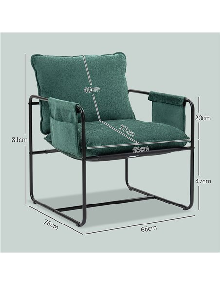 HOMCOM Minimal Padded Accent Chair, with Pockets - Green - pic 150687 | FastDaddyshop