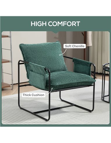 HOMCOM Minimal Padded Accent Chair, with Pockets - Green